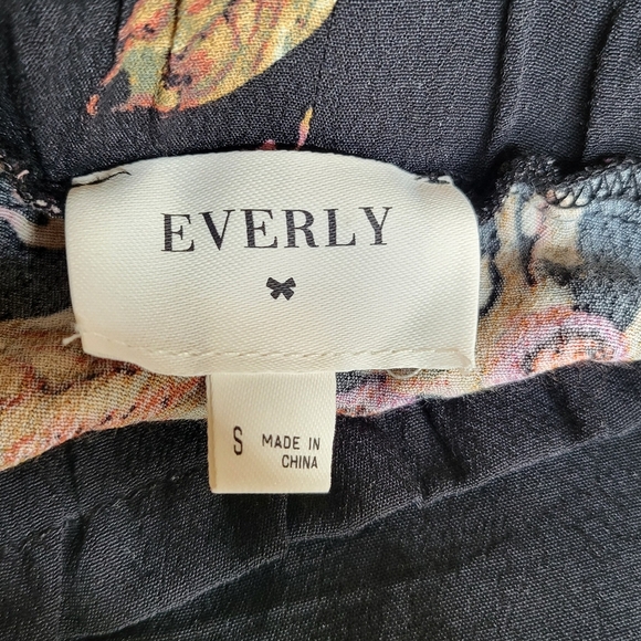 Everly Black Floral Trousers Pants,size S - Picture 5 of 8